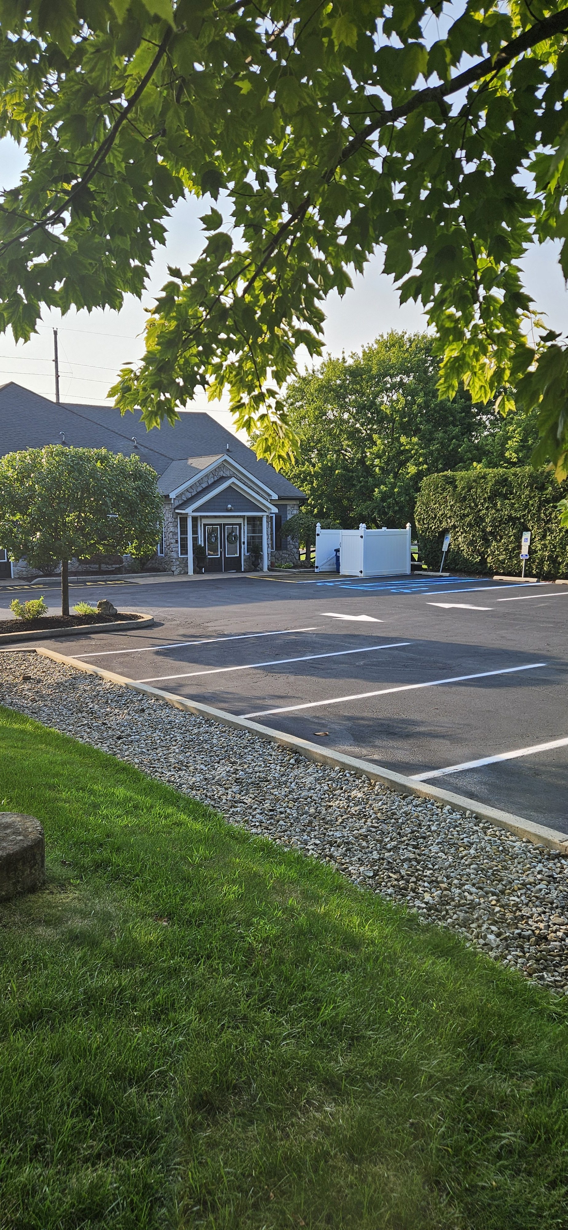Freshly sealcoated commercial parking lot